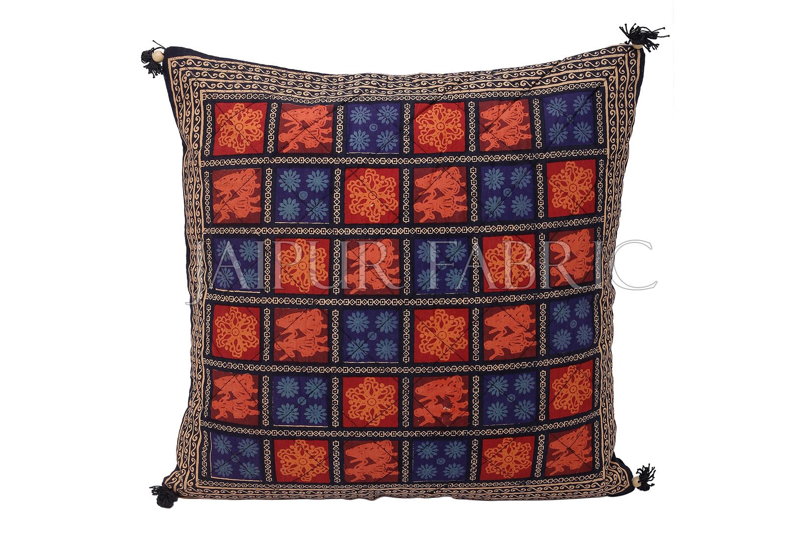 Black Border Garba Design Cotton Cushion Cover