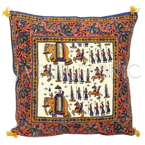 Cream Base Orange Border Rajasthani Barat Print Cotton Cushion cover