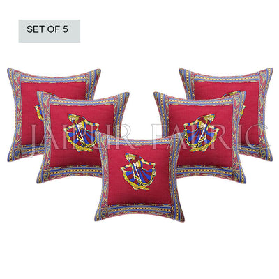 Maroon Gujri Dance Design Patchwork & Applique Cushion Cover