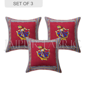 Maroon Gujri Dance Design Patchwork & Applique Cushion Cover
