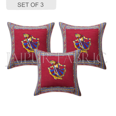 Maroon Gujri Dance Design Patchwork & Applique Cushion Cover