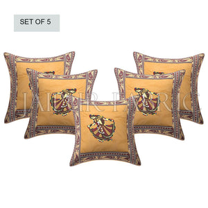 Brown Gujri Dance Design Patcgwork & Applique Cushion Cover