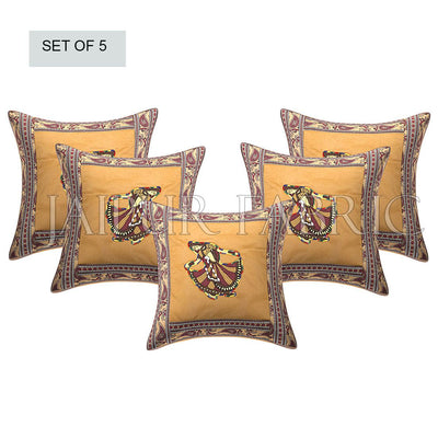 Brown Gujri Dance Design Patcgwork & Applique Cushion Cover