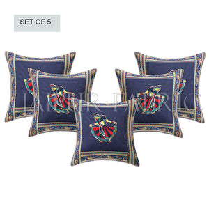Blue Gujri Dance Design Patchwork & Applique Cushion Cover