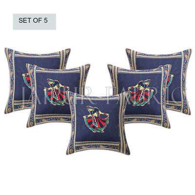 Blue Gujri Dance Design Patchwork & Applique Cushion Cover