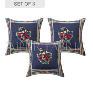 Blue Gujri Dance Design Patchwork & Applique Cushion Cover