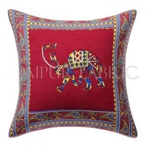 Maroon Camel Design Patchwork & Applique Cushion Cover