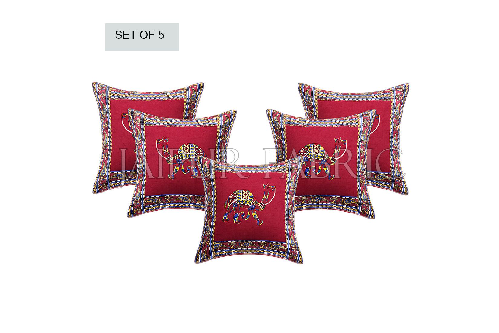 Maroon Camel Design Patchwork & Applique Cushion Cover