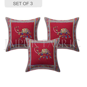 Maroon Camel Design Patchwork & Applique Cushion Cover