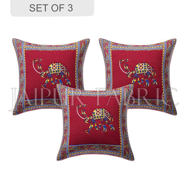 Maroon Camel Design Patchwork & Applique Cushion Cover