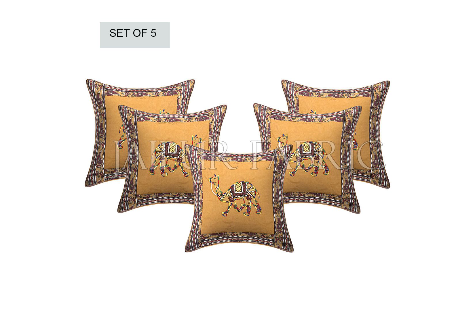 Brown Camel Design Patchwork & Applique Cushion Cover