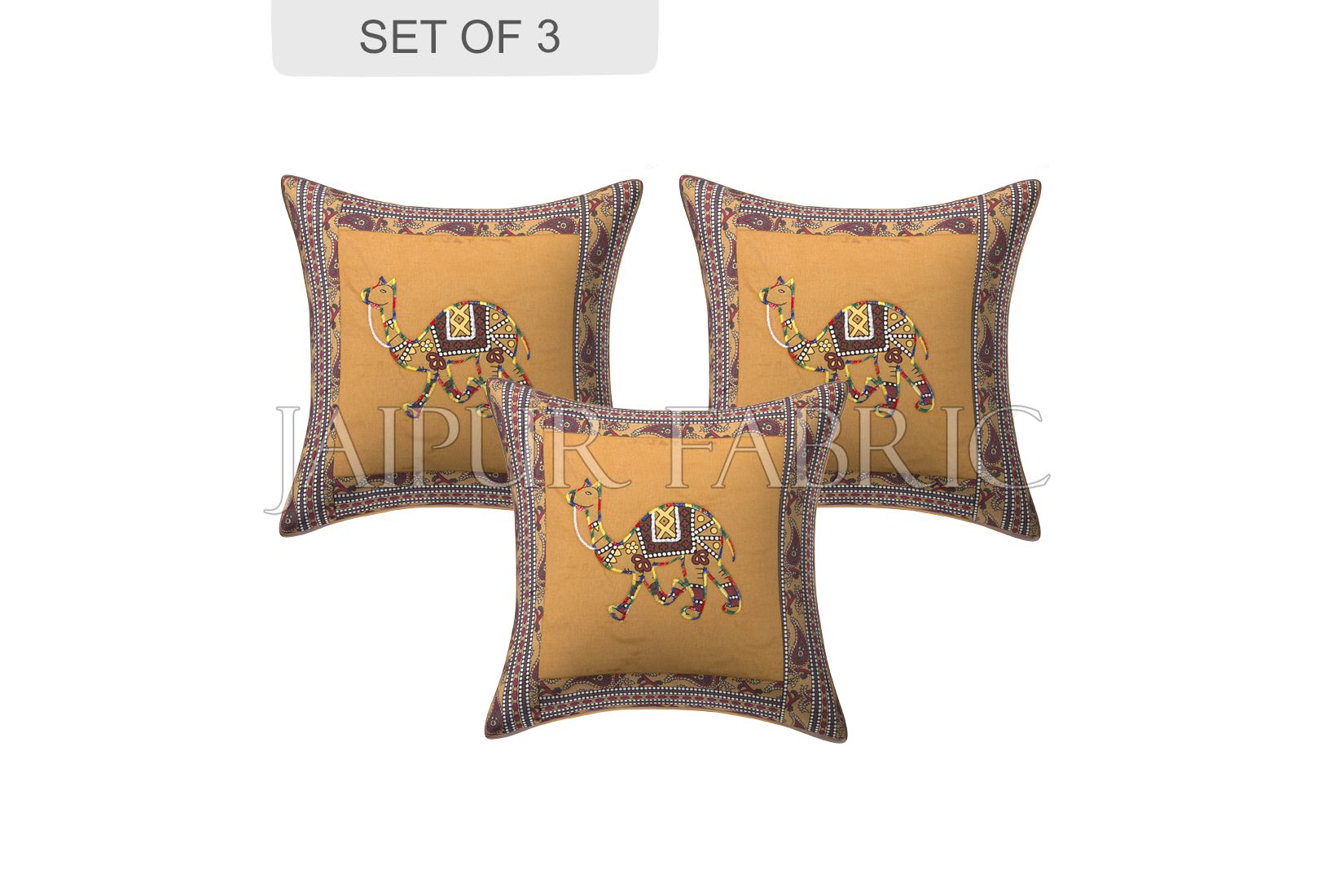 Brown Camel Design Patchwork & Applique Cushion Cover