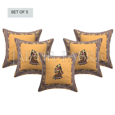 Brown Dance Design Patchwork & Applique Cushion Cover
