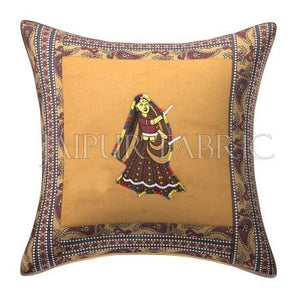 Brown Dance Design Patchwork & Applique Cushion Cover