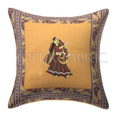Brown Dance Design Patchwork & Applique Cushion Cover