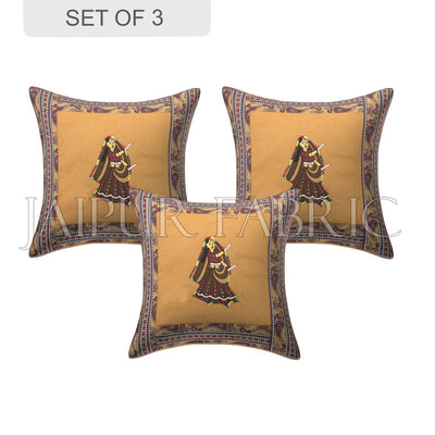 Brown Dance Design Patchwork & Applique Cushion Cover