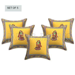 New Mustard Dance Design Patchwork & Applique Cushion Cover