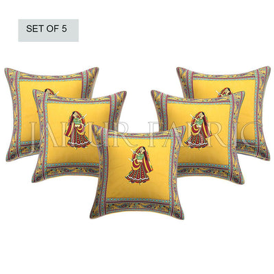New Mustard Dance Design Patchwork & Applique Cushion Cover