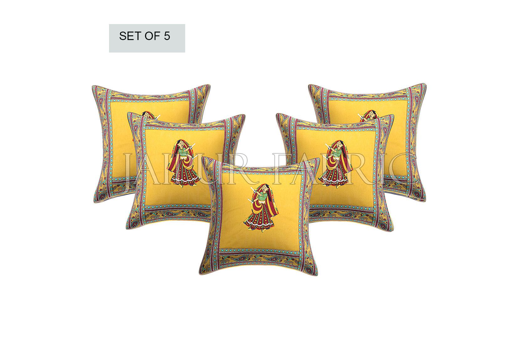 New Mustard Dance Design Patchwork & Applique Cushion Cover