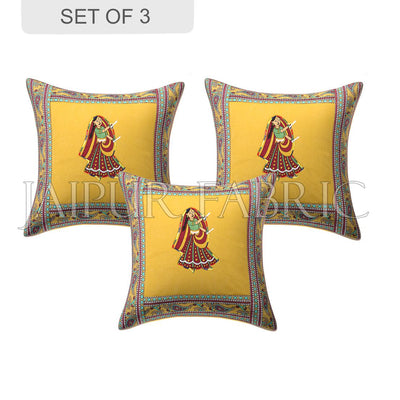 New Mustard Dance Design Patchwork & Applique Cushion Cover