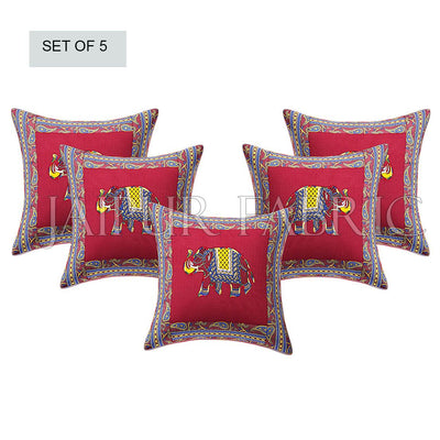 Maroon Elephant Design Patchwork & Applique Cushion Cover