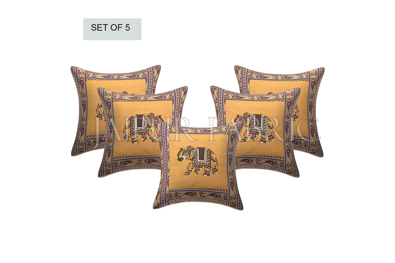 Brown Elephant Design Patchwork & Applique Cushion Cover