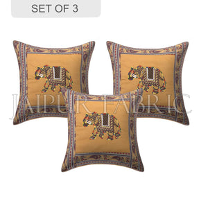 Brown Elephant Design Patchwork & Applique Cushion Cover