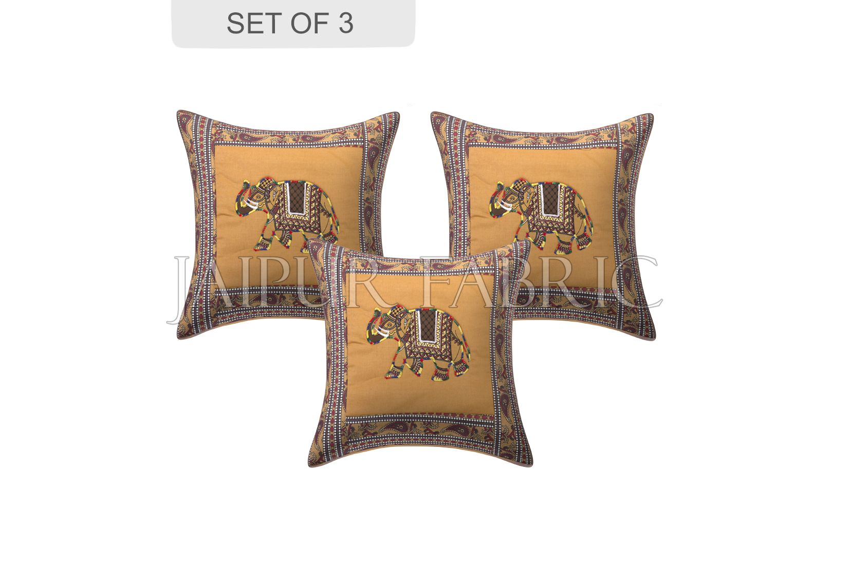 Brown Elephant Design Patchwork & Applique Cushion Cover