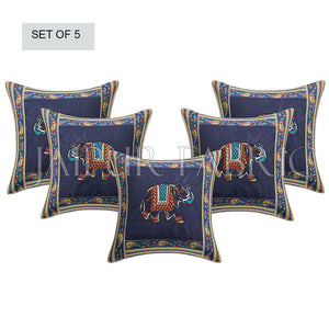 Blue Elephant Design Patchwork & Applique Cushion Cover