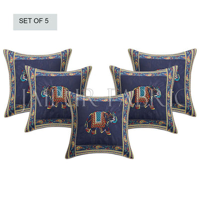 Blue Elephant Design Patchwork & Applique Cushion Cover
