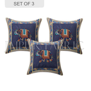 Blue Elephant Design Patchwork & Applique Cushion Cover