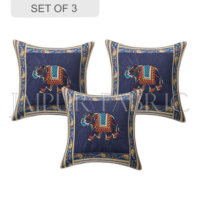 Blue Elephant Design Patchwork & Applique Cushion Cover