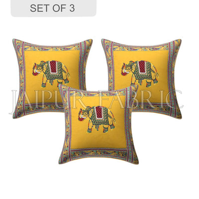 New Mustard Elephant Design Patchwork & Applique Cushion Cover