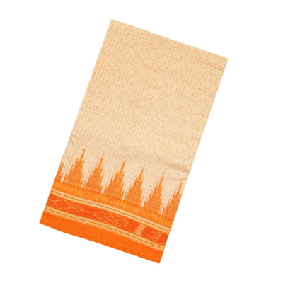 Taupe Handloom Orissa Cotton Saree With Orange Border