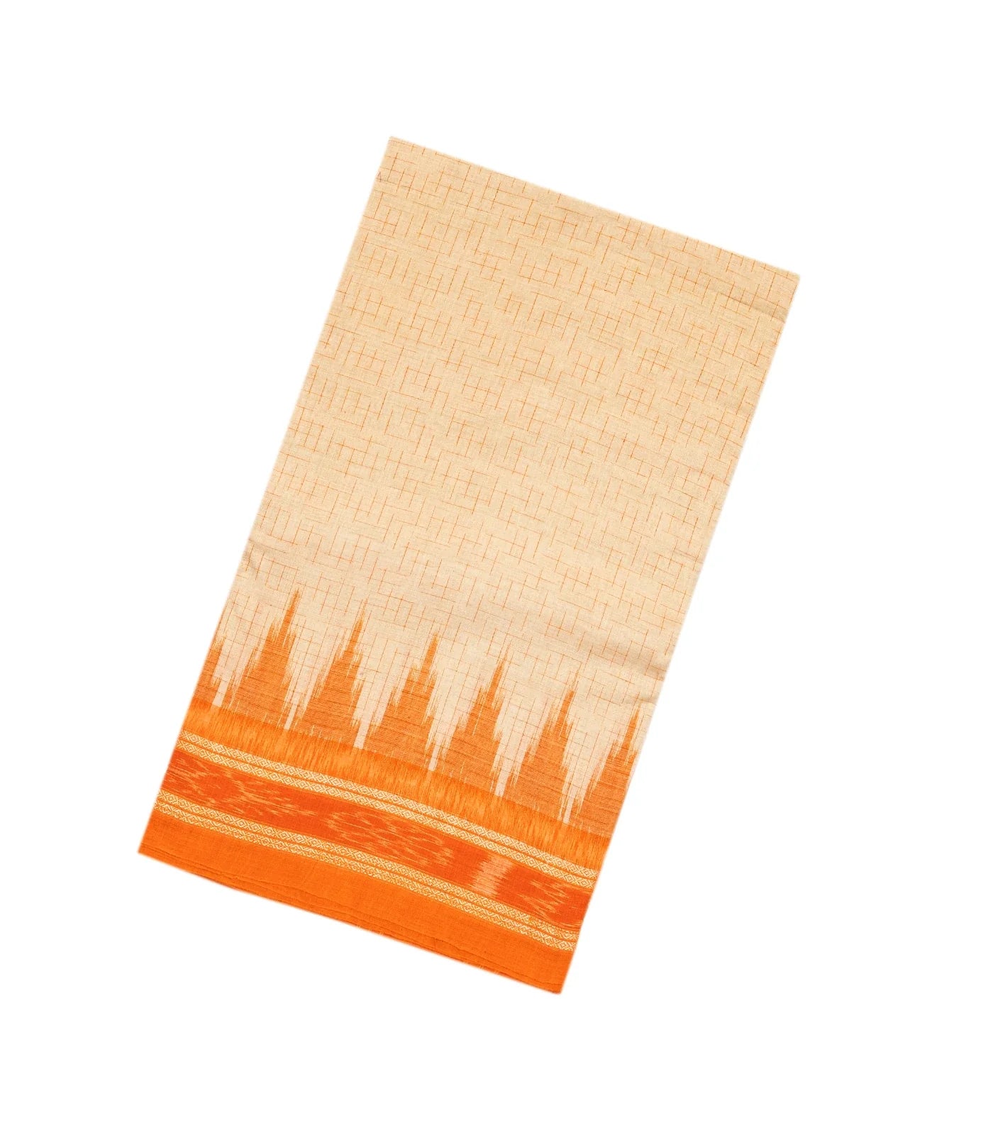 Taupe Handloom Orissa Cotton Saree With Orange Border