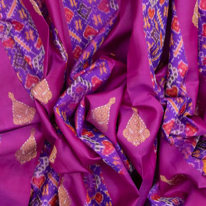 Purple Handloom Kanchipuram Silk Saree With Ikat Floral Motifs