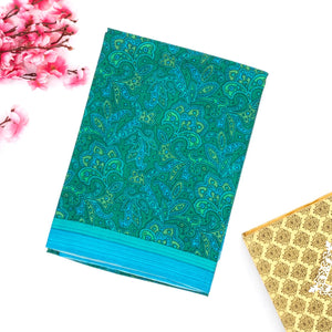 Sea Green Silk Saree Printed With Floral Vine Motifs