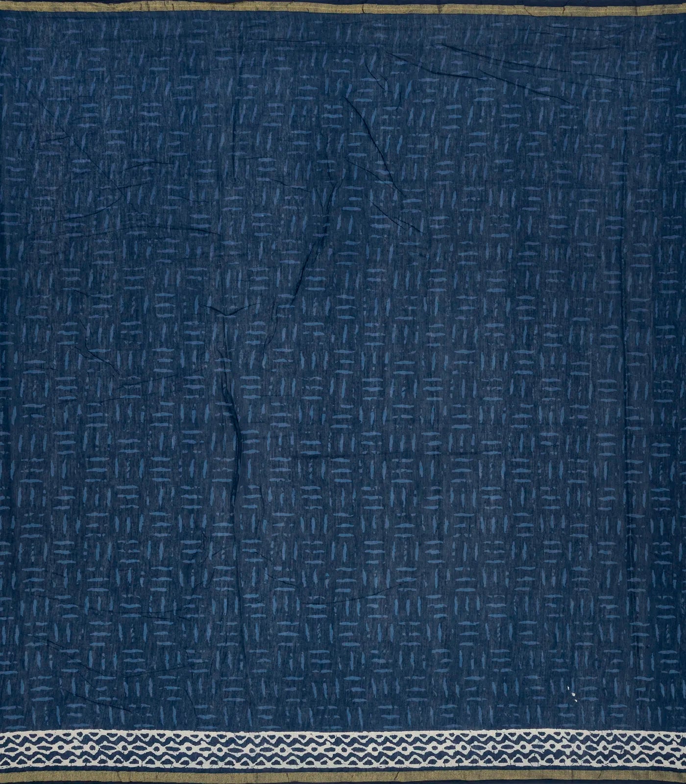 Indigo Woven Jaipur Cotton Saree With Printed Cream Floral Motifs