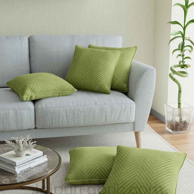 Green Herringbone Pattern Cotton Cushion Cover