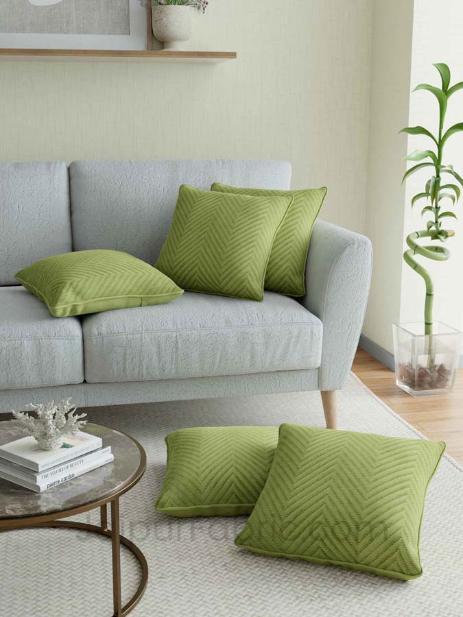 Green Herringbone Pattern Cotton Cushion Cover