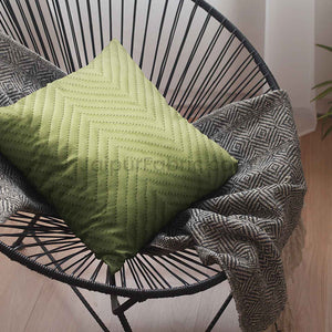 Green Herringbone Pattern Cotton Cushion Cover