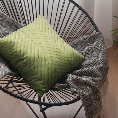 Green Herringbone Pattern Cotton Cushion Cover