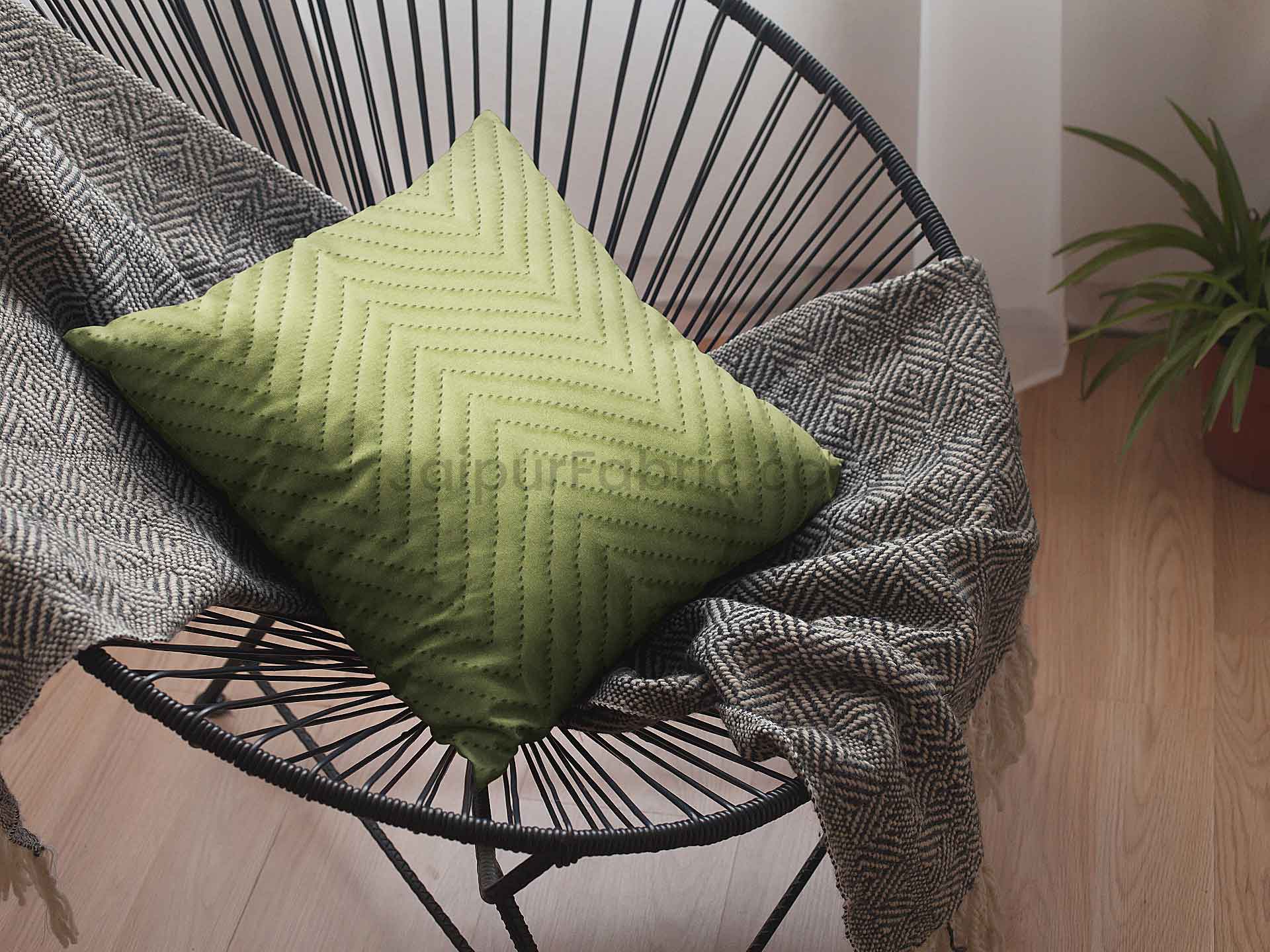 Green Herringbone Pattern Cotton Cushion Cover