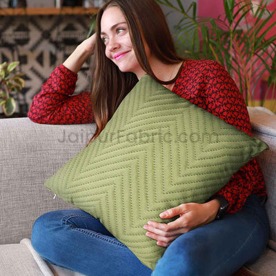 Green Herringbone Pattern Cotton Cushion Cover