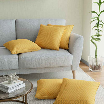 Yellow Herringbone Pattern  Cotton Cushion Cover