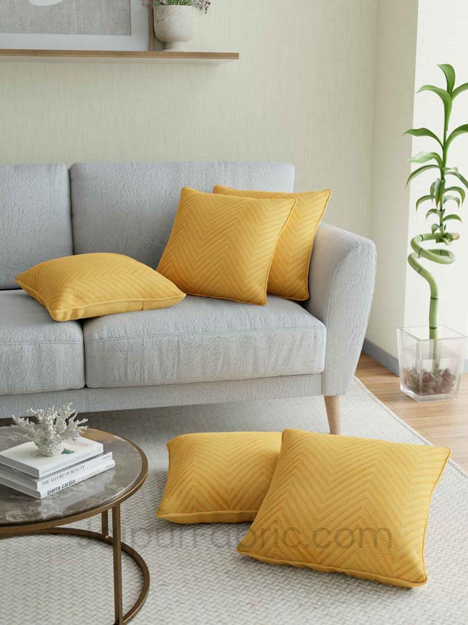 Yellow Herringbone Pattern  Cotton Cushion Cover