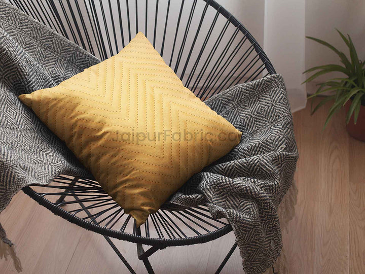 Yellow Herringbone Pattern  Cotton Cushion Cover