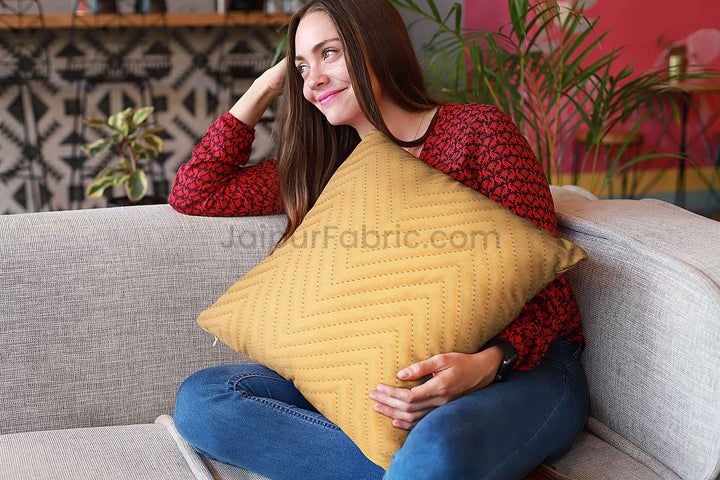 Yellow Herringbone Pattern  Cotton Cushion Cover