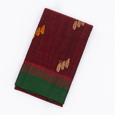 Maroon Handloom Rasipuram Cotton Saree With Floral Buttas