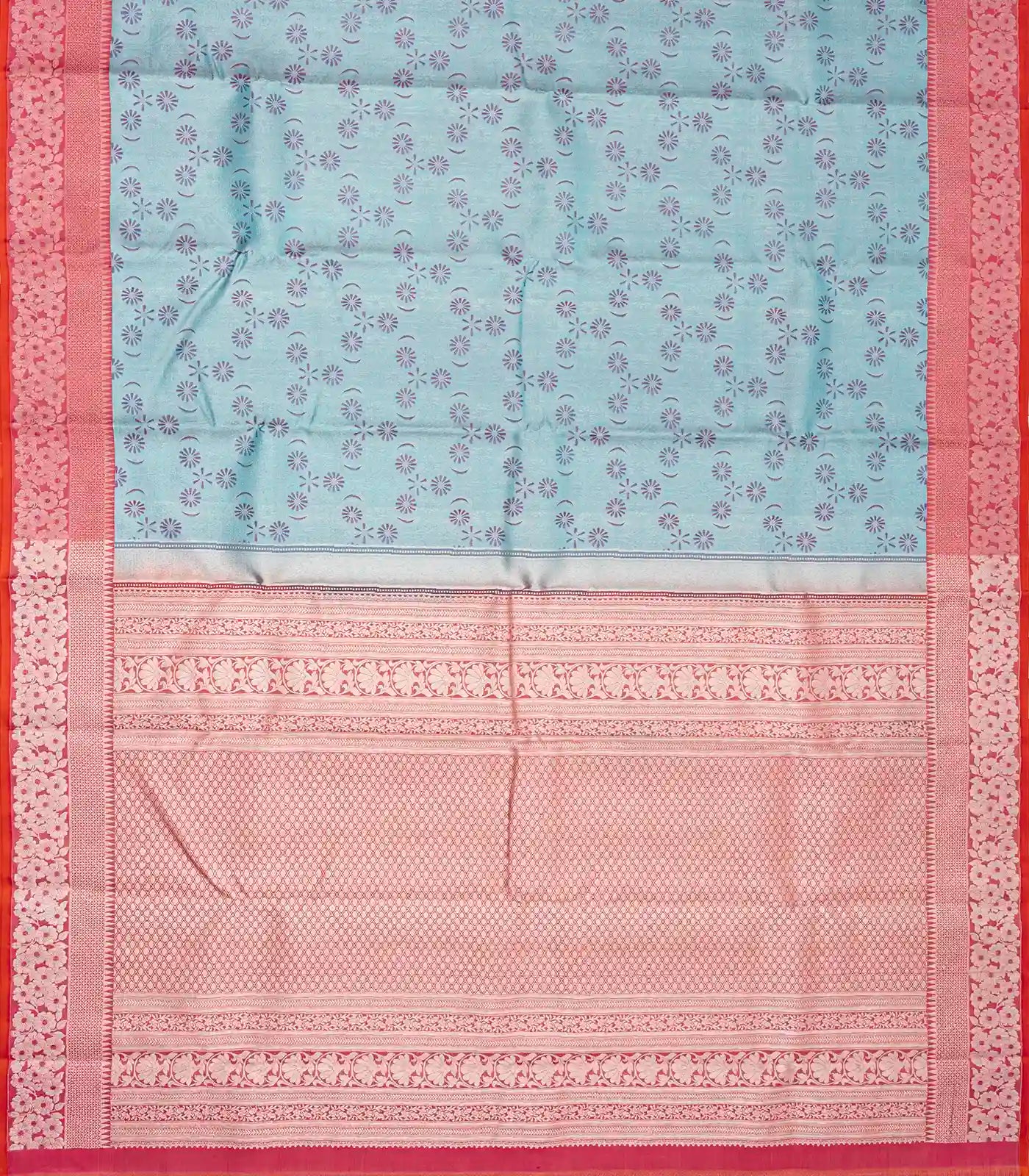 Turquoise Handloom Kanchipuram Tissue Silk Saree With Floral Motifs